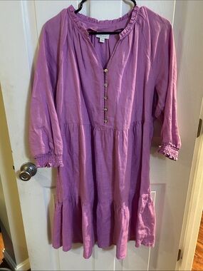 J Jill Linen Lavender Tiered Button-Front Dress
